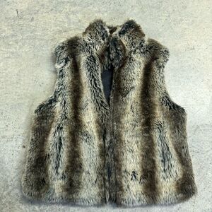 Vintage Blassport Faux Fur Reversible Zip Up Vest Sz L Luxury Outdoor Winter Y2k